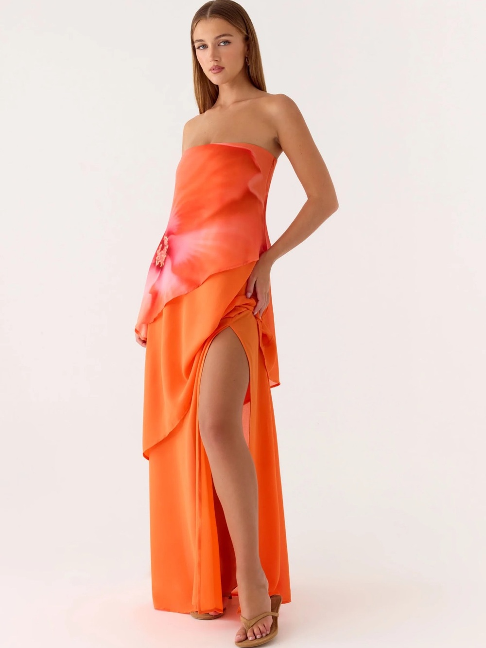 Strapless Orange Layered Evening Dress - Picture 4 of 5